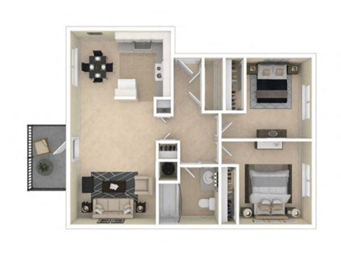Floor plan for 2 beds, 1 bath, 850 sqft